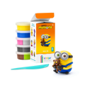 An open box of Hey Clay Single Pack Minions - Bob & Tim from Hey Clay, featuring Bob holding a teddy bear (Tim). The box displays the clay colors and an image of Bob on the front. In front, there are six stacked containers of modeling clay in yellow, white, pink, green, gray, and black—perfect for developing fine motor skills.