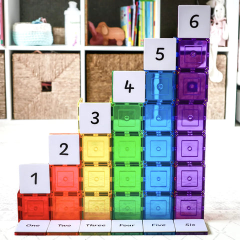 Learn & Grow Rainbow Magnetic Tiles Toppers - Numeric Pack 40pc