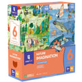 The image showcases the MIEREDU Growth Puzzle Level 6 from the "Nature Imagination" series. This eco-friendly set includes 6 puzzles of varying difficulty, with pieces ranging from 108 to 132. The box features whimsical nature scenes such as landscapes, animals, and oceanic themes, making it suitable for ages 5 and up.