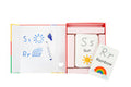 The MIEREDU Wipe Clean Activity Set - Letters by MIEREDU includes a small whiteboard featuring wipe-clean letters "S" and "R," along with drawings of a sun and a rainbow. The set also comes with flashcards depicting the letter "S" for Sun and "R" for Rainbow, complete with corresponding images to enhance literacy skills.