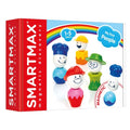 Image of the SmartMax "My First People" product packaging. The box features colorful, smiling magnetic toy figures designed for children aged 1-5 years. Showcasing the magnetism toys, the foreground displays various toy people wearing different hats and clothes against a white background with a rainbow arc.