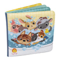 The Tiger Tribe Bath Book - Messy Farm is a vibrant children's bath book featuring cartoon illustrations of various animals—pig, rabbit, lamb, dog, cat, and duck—all playing together in a bubbly bathtub. Enjoy the bath time fun with this playful story! The cover sports the TIGER TRIBE logo in the bottom left corner.