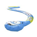 The Wahu Splash 'N Snake by Wahu is a long, inflatable blue snake-shaped pool float featuring big, wide eyes and a smiling cartoonish face. Its slightly curved body is adorned with light green and blue patterns, making it perfect for outdoor water play.