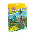 The image displays the packaging of the Wahu Splash 'N Snake, a children's outdoor water toy by Wahu. The box features a picture of a child having fun with this kids sprinkler toy, which extends over 6 meters. It also includes an illustration of the actual snake-shaped toy, ideal for outdoor water play.