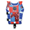 The Wahu Swim Vest Child Medium (25-30kg) in Red/Blue boasts a vibrant mix of red, blue, and white abstract patterns. It features black and white buckles for secure fastening, with the prominent "Wahu" brand name and fist logo displayed on the front. This swim vest is perfect for kids who need reliable buoyancy aids.