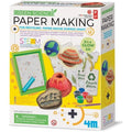 Image of the "4M Green Science Kit - Paper Making" by 4M. The box art showcases included items for an environmentally friendly craft project, featuring recycled paper, paint, and molds. The text highlights that the kit is a STEAM-powered educational toy suitable for ages 5 and up.