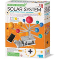 The image showcases the 4M Green Science Kit - Solar System, an educational product by 4M. The kit includes a solar system model powered by hybrid solar energy. The package features a vibrant, motorized planetarium model and comes with a solar panel. It is suitable for ages 5 and up.