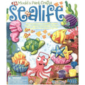 Introducing the 4M Mould & Paint Kit - Sealife, a vibrant children's craft set by 4M. This kit features sea creatures such as an octopus, fish, turtle, and seahorse. It includes paints and plaster to create glow-in-the-dark fridge magnets and badges. The package reads "Mould & Paint Crafts: Sealife" and is suitable for ages 5 and up.