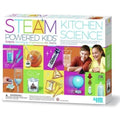 Box of 4M XL Powered Kids Kitchen Science Kit from 4M, featuring various kids science projects on the packaging with images of children engaging in educational science activities. Contains a warning about small parts being a choking hazard and is recommended for ages 8 and up.