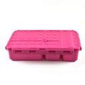 The Go Green Value Bundle - Mermaid Paradise from Go Green features a vibrant pink plastic storage container equipped with a secure Turn 'n Lock lid. It boasts a textured diamond pattern on the top and smooth sides, along with three visible compartments in the bottom section, making it an eco-friendly choice for organized storage.