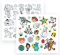 The Hinkler Inkredibles Activity Kit Toy Story 4 by Hinkler includes two sheets of colorful stickers featuring beloved characters from Toy Story 4 such as Buzz Lightyear, Woody, Jessie, Forky, Bo Peep, Rex, Hamm, Slinky Dog, and the Aliens. The stickers also showcase stars and hearts along with additional character poses and expressions. It's an ideal complement to ColourBURST markers!