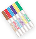 Six white tubes from the Hinkler Inkredibles Activity Kit Toy Story 4, arranged in a fan pattern on a white background. The markers, reminiscent of Magic Ink pens from Toy Story 4, have colored caps: brown, red, blue, purple, yellow, and green—each with text matching the color of its cap.