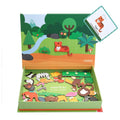 Introducing the MIEREDU Magnetic Art Case - Animal World by MIEREDU, a children's educational toy set that features a jungle scene background and an array of animal-shaped magnetic pieces. Crafted from eco-friendly materials, this set includes a card displaying a tiger and various animal pieces such as a giraffe, zebra, and elephant, all designed to stimulate your child's imagination.