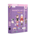 A purple rectangular box labeled "MIEREDU" showcases the product name "MIEREDU Magnetic Art Case - Dress Up." Illustrated children and various magnetic dress-up outfits adorn the front. Designed for creative play, this educational magnetic puzzle game contains 50 magnets, sparking kids' imagination.