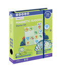 The image displays a box of the "MIEREDU Magnetic Sudoku - Starter Kit." This Sudoku game, created for young children ages 3 and up, includes 4x4 grids and 35 forest animal-themed patterns. The packaging emphasizes developmental benefits such as enhancing logic skills and its travel-friendly design.