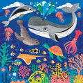 Introducing the Mudpuppy 25pc Jumbo puzzle - Depths of the Sea by Mudpuppy, featuring a vibrant underwater scene with a dolphin, whale, seal, turtle, octopus, various fish, jellyfish, and lively corals. The background teems with colorful coral reefs and seaweed to create an engaging oceanic environment that's perfect for boosting hand-eye coordination.