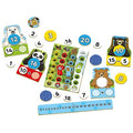 The Orchard Toys Numbers Bear Game by Orchard Toys is an educational board game that features animal-themed cards, numbered discs, and a number line. It includes illustrations of a polar bear, panda, and other animals to present numerical problems. The discs display numbers and math symbols designed to teach simple arithmetic and solve mathematical problems.