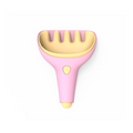 The QUUT Raki Rake & Digger - Pink by QUUT features a pink and yellow design with a rounded handle and four wide, evenly spaced teeth. The handle includes a small circular button in the center and has a yellow tip at the base. This smooth, ergonomic tool not only serves as an excellent travel game but also doubles as a relaxing treat for your scalp.