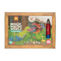 A children's product called "Tiger Tribe Magic Painting World - Dinosaurs," by TIGER TRIBE, is displayed in its packaging. It includes a magic paintbrush and a frame showcasing dinosaurs in a jungle. The portable play set is suitable for children aged 1 and up.