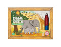 The "Tiger Tribe Magic Painting World - Safari" set by TIGER TRIBE features a wooden frame showcasing safari animals like elephants and a giraffe. It includes a red and blue water-brush for magical painting fun. Perfect for portable play, this set is suitable for ages 1+.