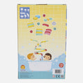 The illustrated packaging for the Tiger Tribe Marble Waterslide by TIGER TRIBE depicts two children playing in a bathtub with various floating bath toys, including noodles, gears, and funnels. Engaging in water exploration activities, the yellow background is designed to resemble a tiled bathroom wall. Icons on the packaging indicate that it contains 14 pieces in total. Safety and manufacturer details are included as well.