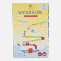 The image depicts the front of a "Tiger Tribe Marble Waterslide" toy box from the TIGER TRIBE brand. The vibrant design includes an illustration of the marble waterslide set and a playful character, indicating that this multi-layered toy is ideal for children aged 3 and older. The box includes 21 pieces, making it perfect for water play during bath time.